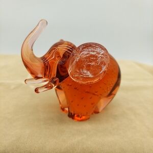 Signed Maxwell Crystal Pink Glass Art Handmade Elephant